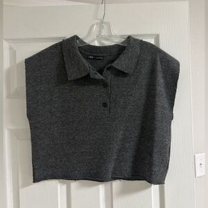 Grey cropped collared sweater